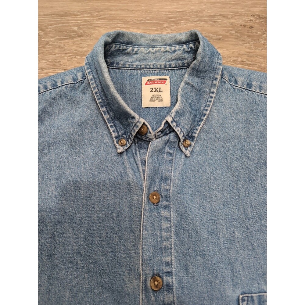 DICKIES workwear denim men's 2XL CLASSIC COTTON CASUAL shirt blue EUC